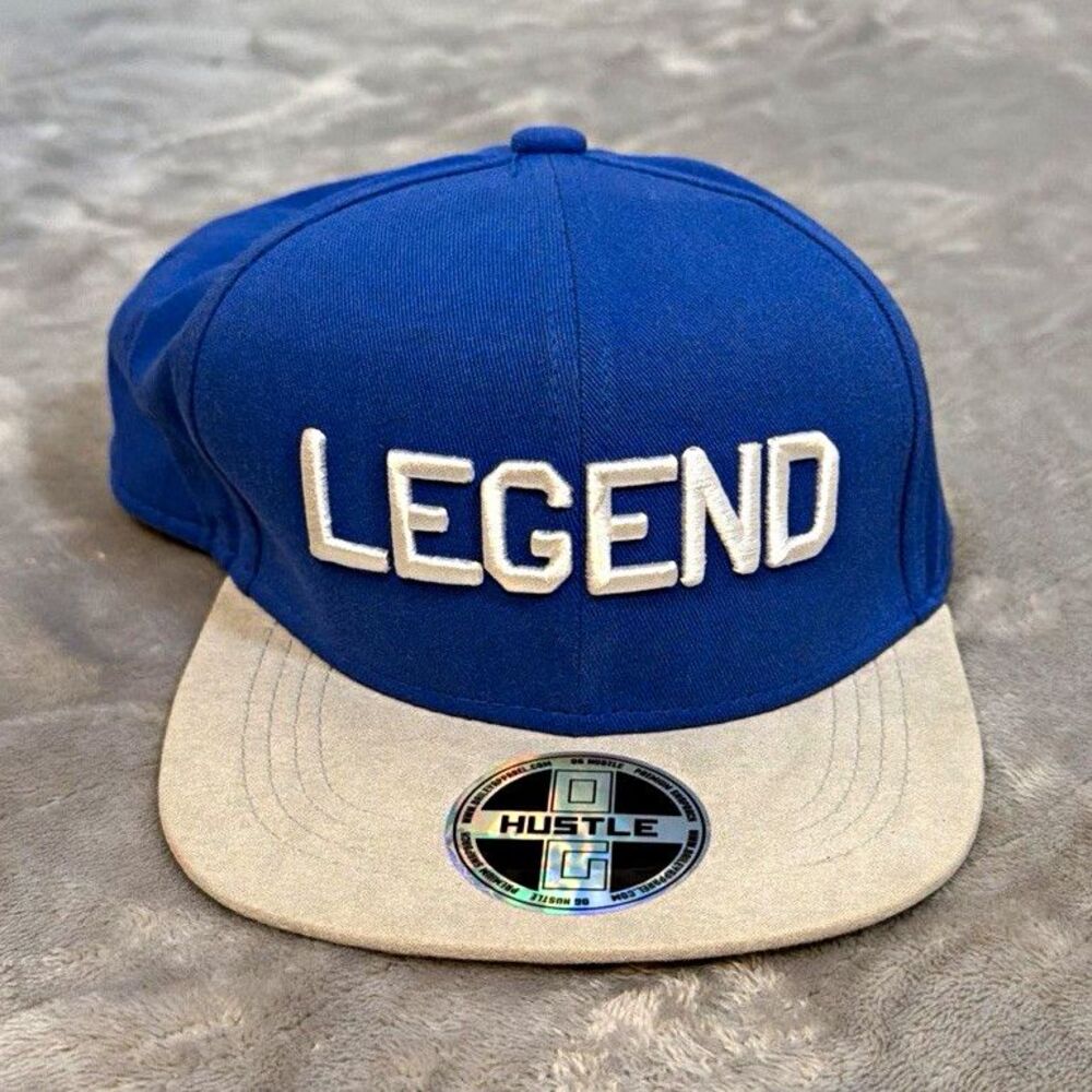 Hustle Legend Baseball Cap Men One Size Blue/Gray Solid Logo Adjustable Hat